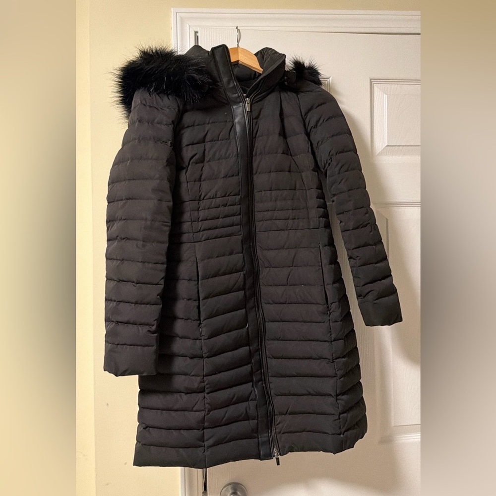 Zara Charcoal Puffer Coat with Faux Fur Hood